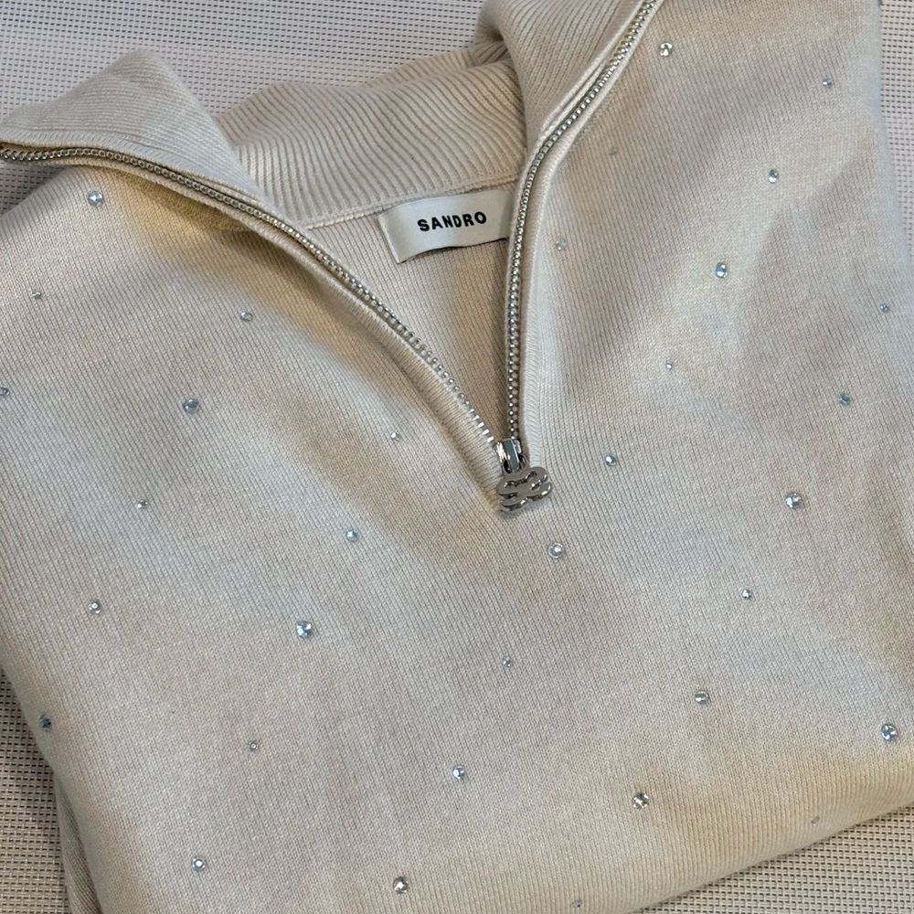 Sandro Crystal Rhinestone Quarter Zip - Picture 1 of 6